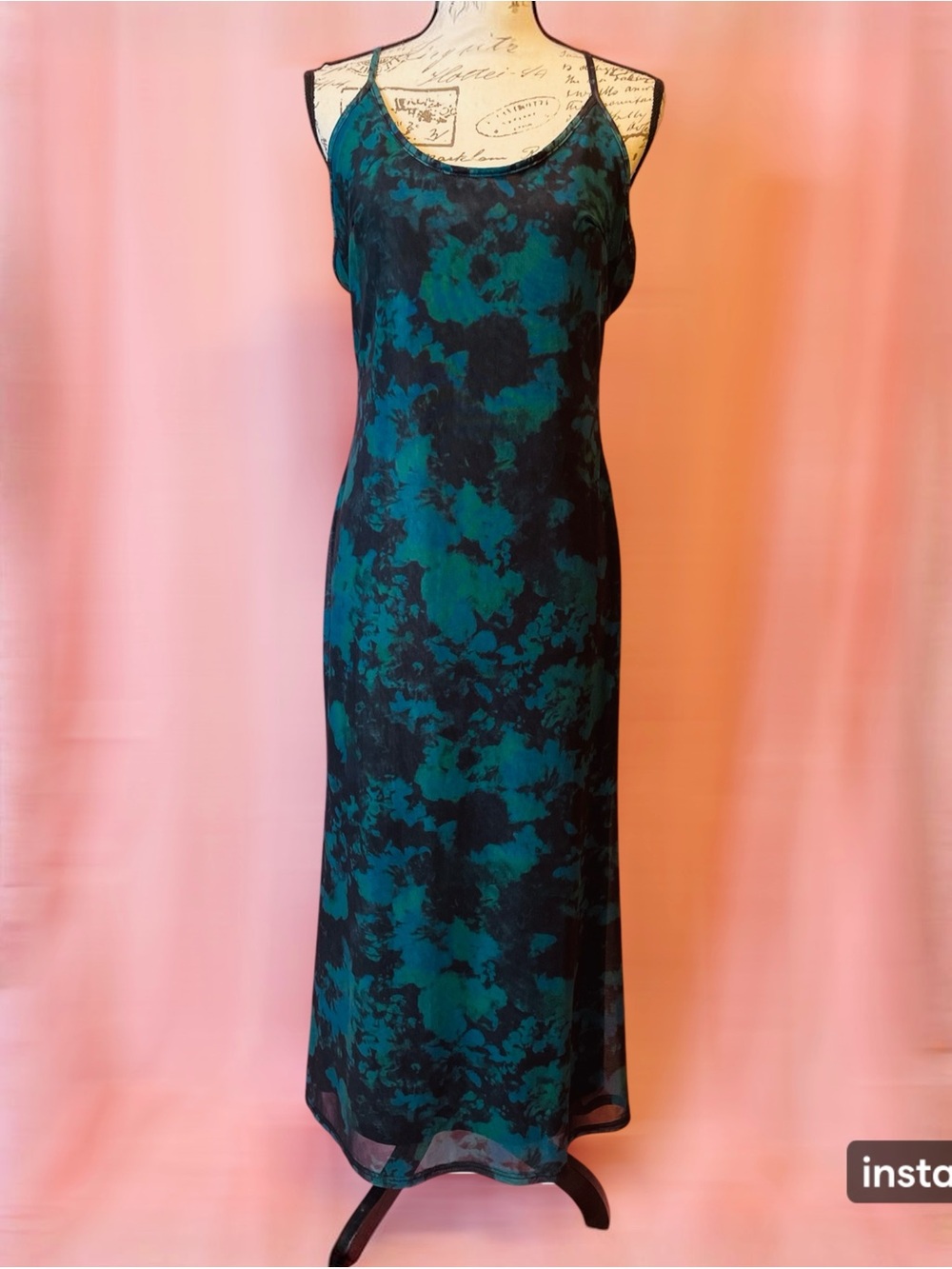 Teal Floral Mesh Maxi Dress Size Medium